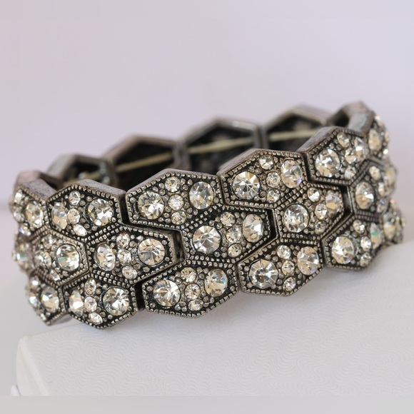Rhinestone Hexagon vintage handmade Bracelet - Picture 1 of 10